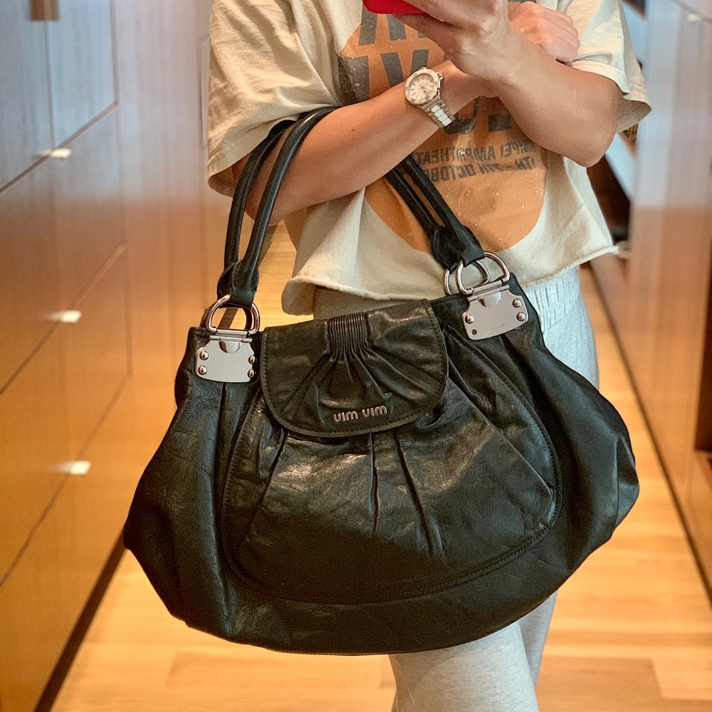 Miu Miu black leather tote bag